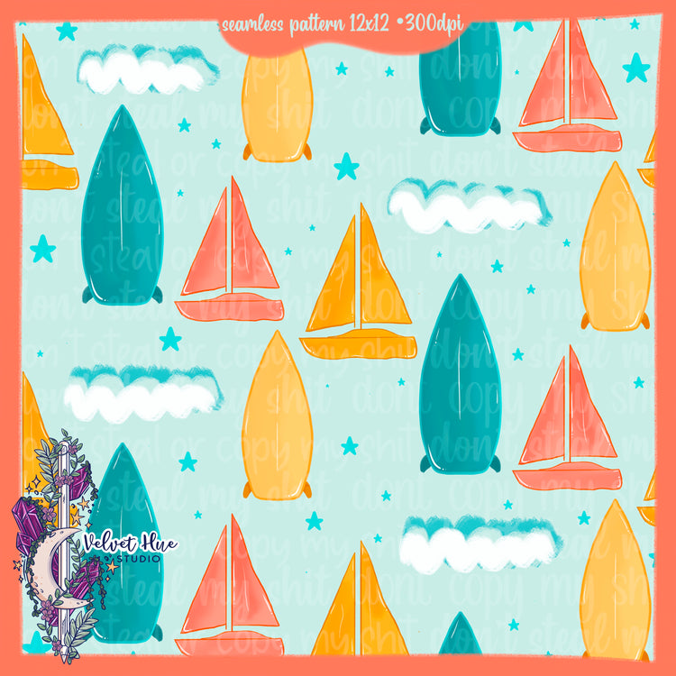 Sailboats N Surfboards SummaTime Seamless